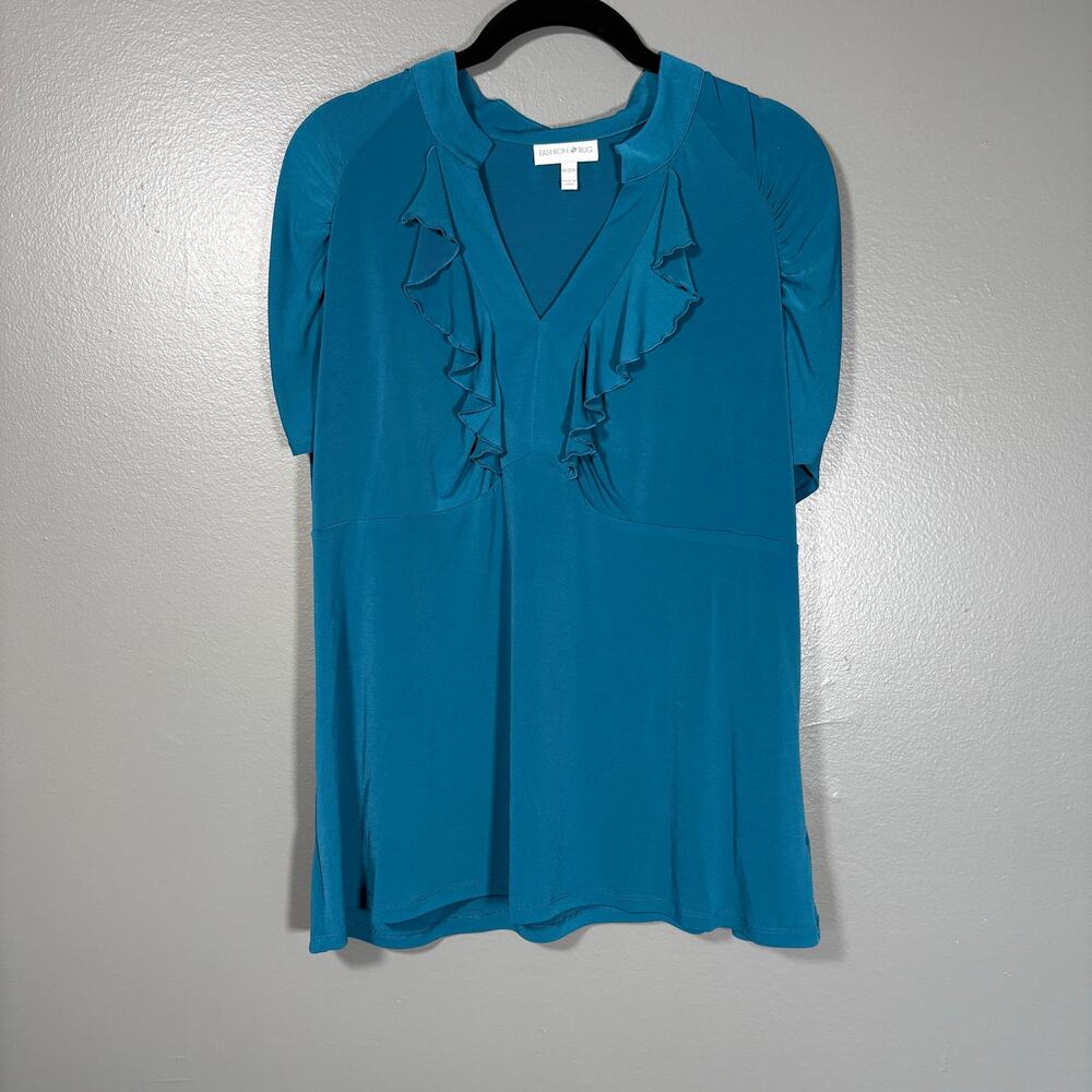 Fashion Bug Y2K Ruffle Neck Empire Waist Blue Top - 18/20W - Women's Plus Size